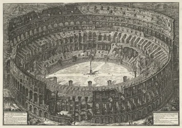 Coliseo de Roma Vista del Anfiteatro Flavio conocido como Coliseo (título sobre el objeto) Gezichten op Rome (título de la serie) Vistas de Roma diseñadas y grabadas por el arquitecto Giambattista Piranesi Ve (nez) iano (título de la serie)
