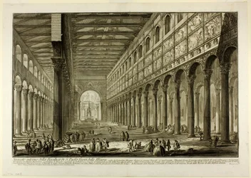 Vista en corte del interior de la Basílica de S. Paolo fuori delle Mura, de Vistas de Roma