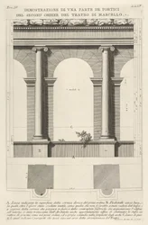 Elevación y plano del pórtico de segundo orden en el Teatro de Marcelo, 1756