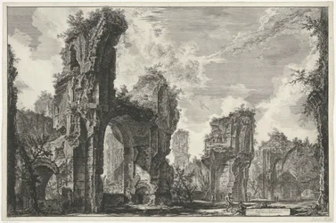 Gezichten op Rome, de Campagna, etc. (122 cuchillas) Ruinas de Sisto, o ambas del gran salón de las Termas de Antonino (título sobre el objeto) Gezichten op Rome (título de la serie) Vistas de Roma diseñadas y grabadas por el arquitecto Giambattista Pirane