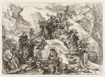 Groteschi: Ruinas con cabeza de muerte y esqueleto