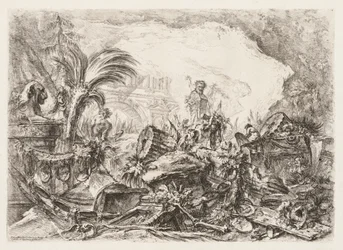 Groteschi: Ruinas con una estatua de un fauno y una columna caída, ca. 1745-50