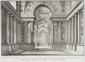Templo antiguo imaginario diseñado al estilo de los construidos en honor de la diosa Vesta: en el centro está el gran altar en el que las vestales conservaban el inextinguible fuego sagrado...