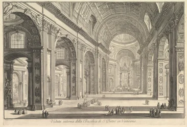 Vista interior de la Basílica de San Pedro en el Vaticano, de Vedute di Roma, ca. 1748
