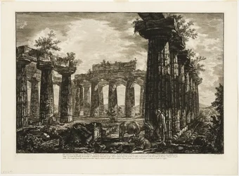 Vista interior del llamado Colegio de los Anfictiones, de Diferentes vistas de Paestum