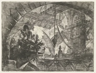 Mazmorra con prisioneros en plataforma sobresaliente Mazmorras (título de la serie) Invenzioni Capric di Carceri all Acqua Forte (título de la serie)