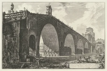 Milvische brug te Roma Vista del Ponte Molle sobre el Tíber a dos millas de Roma (título sobre objeto) Gezichten op Rome (título de la serie) Vistas de Roma diseñadas y grabadas por el arquitecto Giambattista Piranesi Ve (nez) iano (título de la serie)