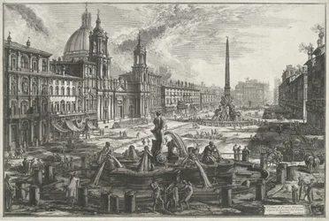 Plaza Navona de Roma Vista de Piazza Navona sobre las ruinas del Circo Agonal (título sobre objeto) Gezichten op Rome (título de la serie) Vistas de Roma diseñadas y grabadas por el arquitecto Giambattista Piranesi Ve (nez) iano (título de la serie)