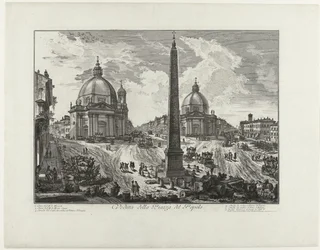 Piazza del Popolo te Rome (título sobre el objeto) Vista de la Piazza del Popolo (título sobre objeto) Gezichten op Rome (título de la serie) Vistas de Roma diseñadas y grabadas por el arquitecto Giambattista Piranesi Ve (nez) iano (título de la serie)