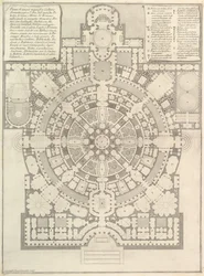 Plano de un colegio espacioso y magnífico diseñado según los antiguos gimnasios de los griegos, 1750