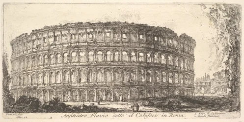 Placa 12: Anfiteatro Flavio, llamado el Coliseo. 1. Arco de Constantino. 2. Palat