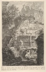 Placa 6: Ruinas de una antigua tumba frente a ruinas de un antiguo acueducto