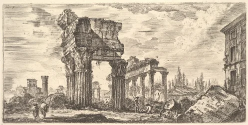 Placa 7: Templo de Júpiter Tonans Júpiter el Tronador. 1. Templo de la Concordia. Temp..., ca. 1748