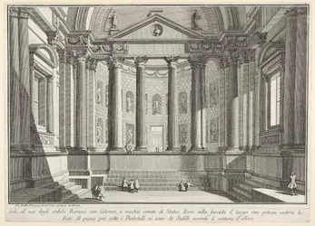Sala columnada según la costumbre de los antiguos romanos, y nichos adornados