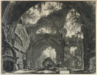 Ruinas de una galería de estatuas en la Villa Adriana en Tívoli