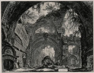 Ruinas de una galería de estatuas en la Villa Adriana cerca de Tivoli (de: Vedute di Roma)