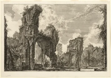 Ruinas del Xystus [un largo pórtico abierto usado para ejercicios atléticos], el salón central de los Baños Antoninos [Los Baños de Caracalla], de Vistas de Roma