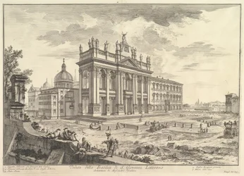 S. Giovanni in Laterano, fachada principal, con el palacio y la Scala Santa a la derecha (Veduta della Basilica di S. Giovanni Laterano), de «Vedute di Roma»