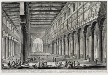Sección del interior de la basílica de San Paolo fuori le Mura (de: Vedute di Roma)