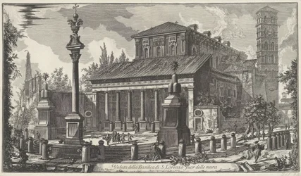 Sint-Laurens construido de Muren te Rome Vista de la Basílica de S. Lorenzo extramuros (título sobre objeto) Gezichten op Rome (título de la serie) Vistas de Roma diseñadas y grabadas por el arquitecto Giambattista Piranesi Ve (nez) iano (título de la seri