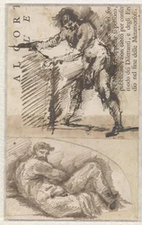 Estudio de una figura masculina de pie que mide un pedestal (a). Estudio según Il Giorno de Miguel Ángel (b)
