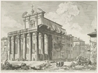 Tempel van Antoninus y Faustina te Rome Vista del Templo de Antonino y Faustina en Campo Vaccino (título sobre objeto) Gezichten op Rome (título de la serie) Vistas de Roma diseñadas y grabadas por el arquitecto Giambattista Piranesi Ve (nez) iano (título 
