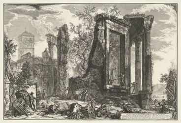 Tempel van Vesta y Tempel van de Tiburtijnse Sibille en Tivoli Otra vista del Templo de la Sibila en Tivoli (título sobre el objeto) Gezichten op Rome (título de la serie) Vistas de Roma diseñadas y grabadas por el arquitecto Giambattista Piranesi Ve (nez)