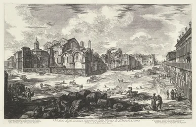 Termas de Diocleciano en Roma Vista de los restos superiores de las Termas de Dioclaziano (título sobre objeto) Gezichten op Rome (título de la serie) Vistas de Roma diseñadas y grabadas por el arquitecto Giambattista Piranesi Ve (nez) iano (título de la s