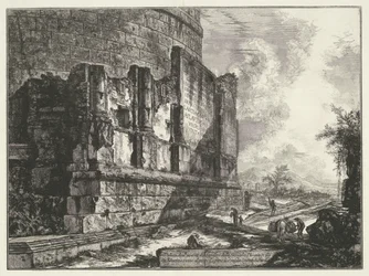 Tumbas van Plautius Lucanus Vista de los restos de la tumba de la familia Plauzia en via Tiburtina, cerca del puente de Lugano, a dos millas de Tivoli (título sobre el objeto) Gezichten op Rome (título de la serie) Vistas de Roma diseñadas y grabadas por G
