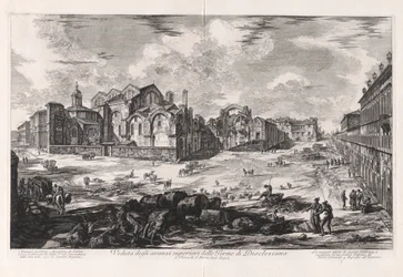 Vista de las Ruinas Superiores de las Termas de Diocleciano [vista lejana que muestra la iglesia de Santa Maria degli Angeli]), de Vedute di Roma (Vistas de Roma)