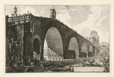 Vista del Puente Milvio sobre el Tíber a dos millas de Roma, desde Vedute di Roma