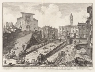 Vista del Campidoglio Romano con escalera que va