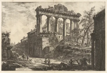Veduta del Tempio detto della Concordia (Vista del llamado Templo de la Concordia [el Templo de Saturno con el Arco de Septimio Severo en primer plano a la derecha]), de Vedute di Roma (Vistas de Roma)