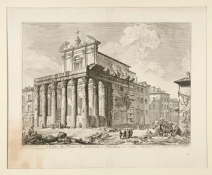 Vista del Templo de Antonino y Faustina en Campo Vaccino. (Vista del Templo de Antonino y Faustina en el Foro Romano), de Vedute di Roma