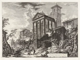 Vista del Templo de Hércules en la Ciudad? di Cora, a diez millas de Velletri (Vista del templo de Hércules en Cori, a diez millas de Velletri), de Vedute di Roma (Vistas de Roma)
