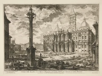 Vista de la Basílica de Santa. Maria Maggiore con las dos Fábricas laterales de dicha Basílica (Vista de la Basílica de S. Maria Maggiore con sus dos alas flanqueantes), de Vedute di Roma
