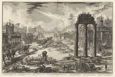 Veduta di Campo Vaccino (Vista del Campo Vaccino [el Foro Romano con el Templo de Cástor y Pólux a la derecha]), de Vedute di Roma (Vistas de Roma)