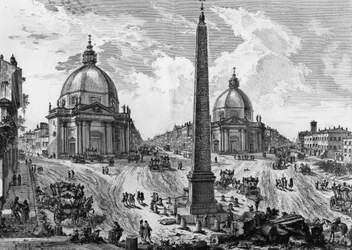 Vista de la Piazza del Popolo en Roma, grabado de Giovanni Battista Piranesi (1720-1778), de Antigüedades romanas
