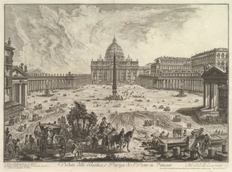 Vista de la Basílica de San Pedro y la Plaza en el Vaticano, de Vedute di Roma Roman Vie