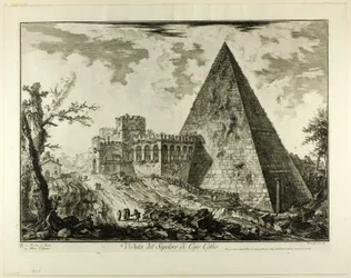 Vista de la tumba piramidal de Cestio, de Vistas de Roma