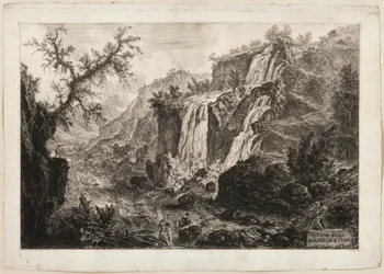 Vista de la pequeña cascada y rápidos, Tivoli, de Vistas de Roma