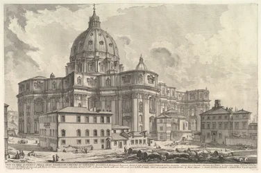 Vista del exterior de la Basílica de San Pedro en el Vaticano, de Vedute di Roma, ca. 1748