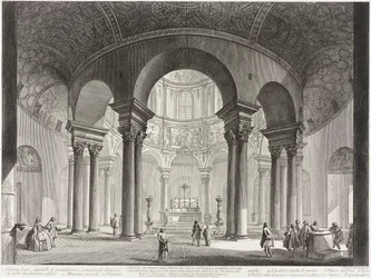 Vista del interior de la tumba de Santa Costanza, construida por Constantino el Grande y erróneamente llamada templo de Baco, hoy iglesia de Santa Costanza.