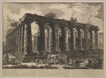 Vista mostrando los restos de un gran recinto de columnas, de Différentes vues de, ca. 1748