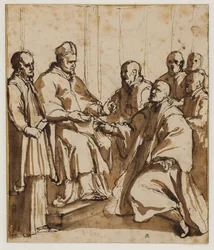 El Papa Pablo V emitiendo la bula "Universi agri domini" de 1612