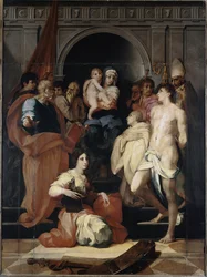 Madonna en el trono con el niño y santos