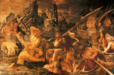 Combate naval, fresco en la Galería de Francisco I, Castillo de Fontainebleau (Patrimonio de la Humanidad por la UNESCO)