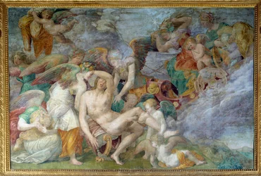 La muerte de Adonis, fresco de la 5ª travesía sur de la galería de Francisco I en Fontainebleau