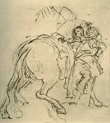 Un jinete apoyado en su caballo, c1740s, 1928