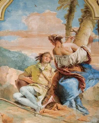 Angélica tallando el nombre de Medoro en un árbol, de la Sala de Orlando Furioso en la Palazzina, 1757